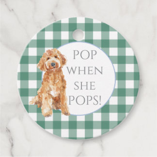 Green Gingham Check Puppy Dog Favor Tags