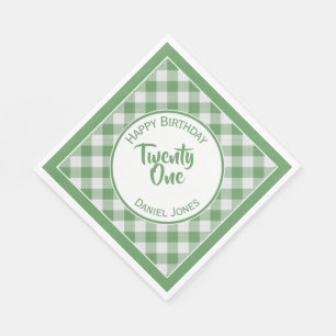 Green Gingham Checks Pattern Birthday Party Napkin