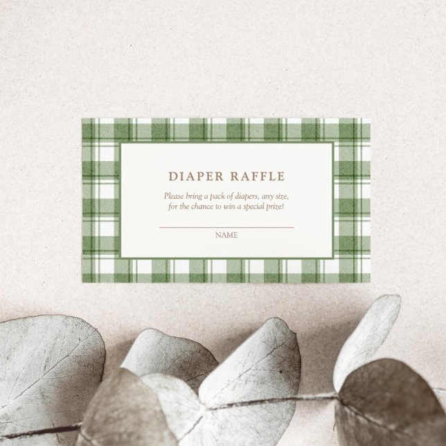 Green Gingham Classic Neutral Diaper Raffle Ticket Enclosure Card (Creator Uploaded)