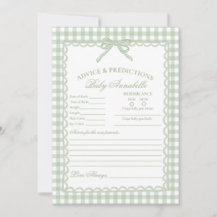 Green Gingham Coquette Bow Advice for Baby Card