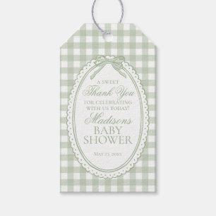Green Gingham Coquette Bow Baby Shower Favors Gift Tags