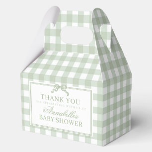 Green Gingham Coquette Bow Baby Shower Gable Favor Box