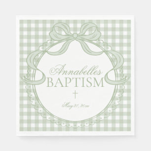 Green Gingham Coquette Bow Baptism Table Decor Napkin