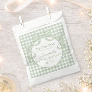 Green Gingham Coquette Bow Birthday Party Dessert Favour Bag