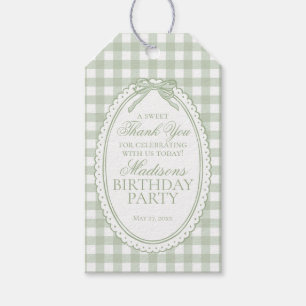 Green Gingham Coquette Bow Birthday Party Favors Gift Tags