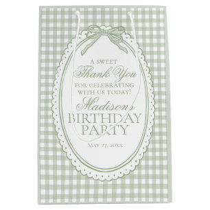 Green Gingham Coquette Bow Birthday Party Favors Medium Gift Bag