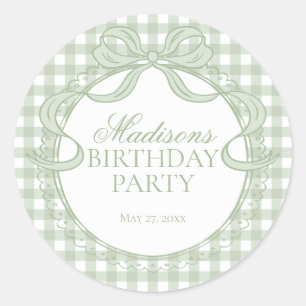 Green Gingham Coquette Bow Birthday Seal