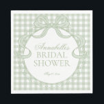 Green Gingham Coquette Bow Bridal Shower Dessert Napkin<br><div class="desc">A charming blend of classic and coquette, this pastel gingham party collection brings a soft, preppy touch to your celebration. Featuring delicate gingham patterns paired with sweet bow accents, each piece is designed to create a light, feminine, and effortlessly polished party aesthetic. Perfect for showers, birthdays, and garden-inspired gatherings, this...</div>