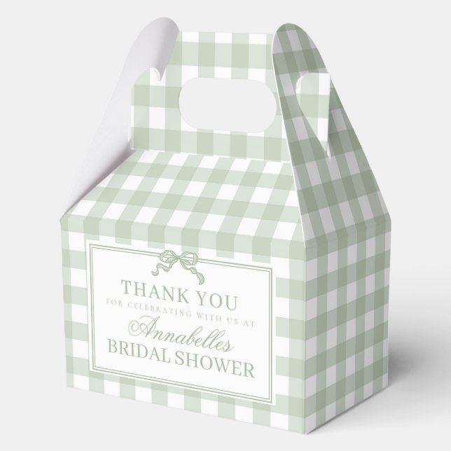 Green Gingham Coquette Bow Bridal Shower Favour Favor Box (Front)