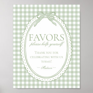 Green Gingham Coquette Bow Favours Sign