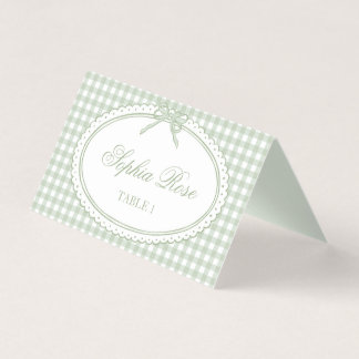 Green Gingham Coquette Bow Place Card Table Decor
