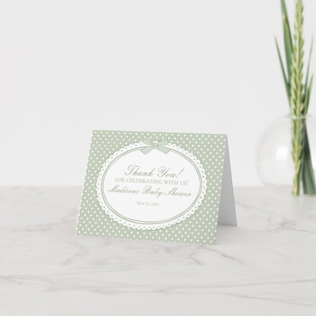 Green Gingham Coquette Bow Thank You Card  (Front)