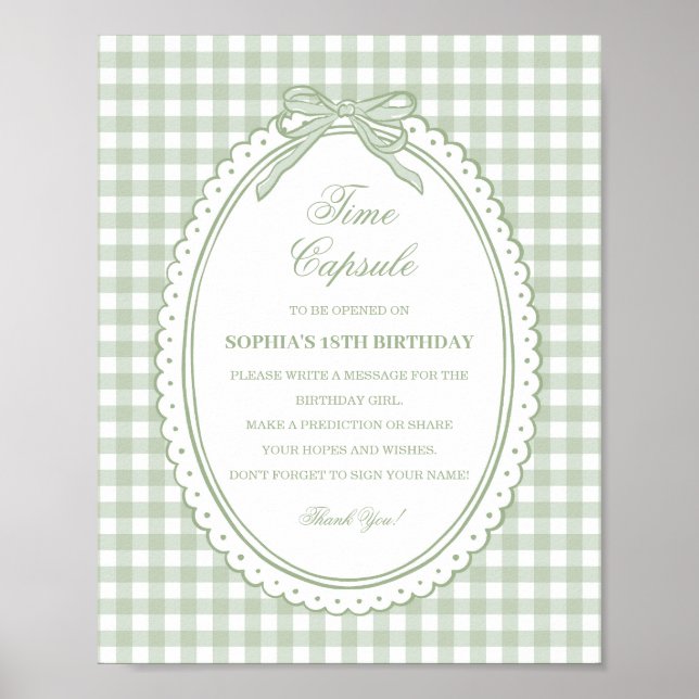 Green Gingham Coquette Bow Time Capsule Game Poster (Front)
