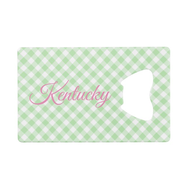 Green gingham  credit card bottle opener (Front (Horizontal))