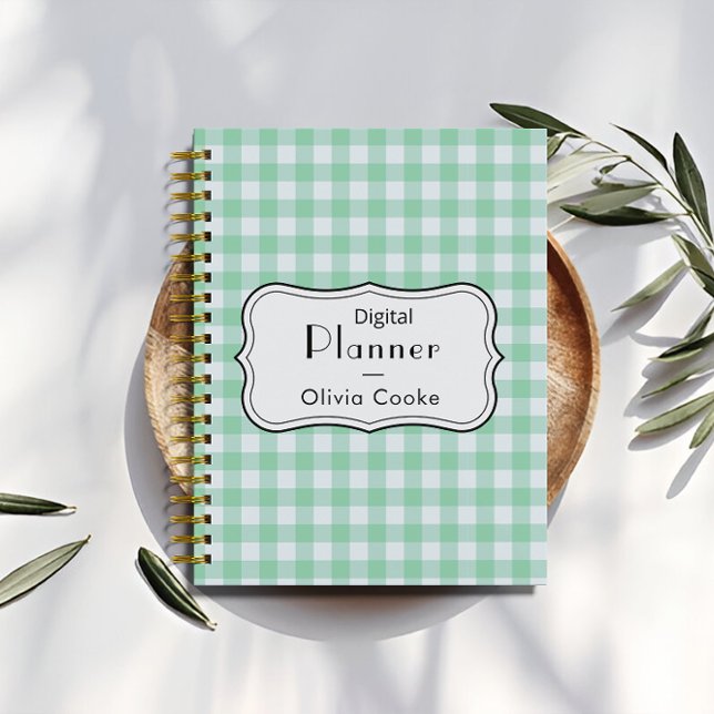 Green Gingham Digital Planner with Custom Name (Green Gingham Digital Planner with Custom Name)