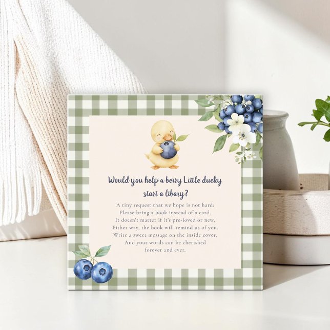 Green Gingham Duckling Baby Shower Book Request Ca Enclosure Card (Creator Uploaded)