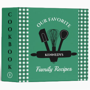 Green Gingham Family Holiday Recipes Cookbook Binder