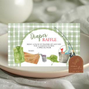 Green Gingham Fishing Diaper Raffle Card