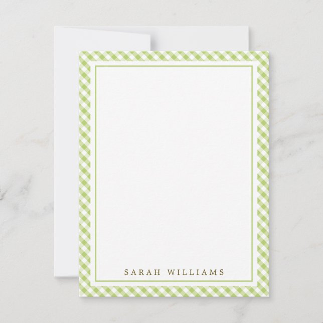 Green Gingham Flat Thank You Notes Invitation (Front)