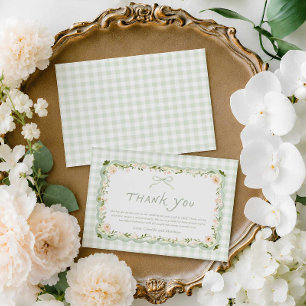 Green Gingham Floral Baby Shower Thank you Card