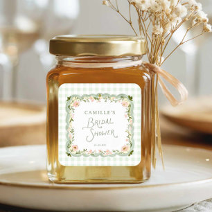 Green Gingham Floral Bridal Shower Favour Sticker
