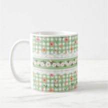 Green Gingham Floral Ceramic, 11oz, Lead Free