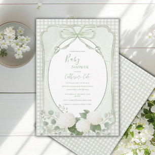 Green Gingham Floral Vintage Baby Shower Invitation