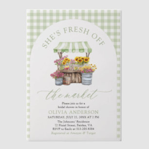 Green Gingham Fresh Off The Market Bridal Shower Vellum Invitations