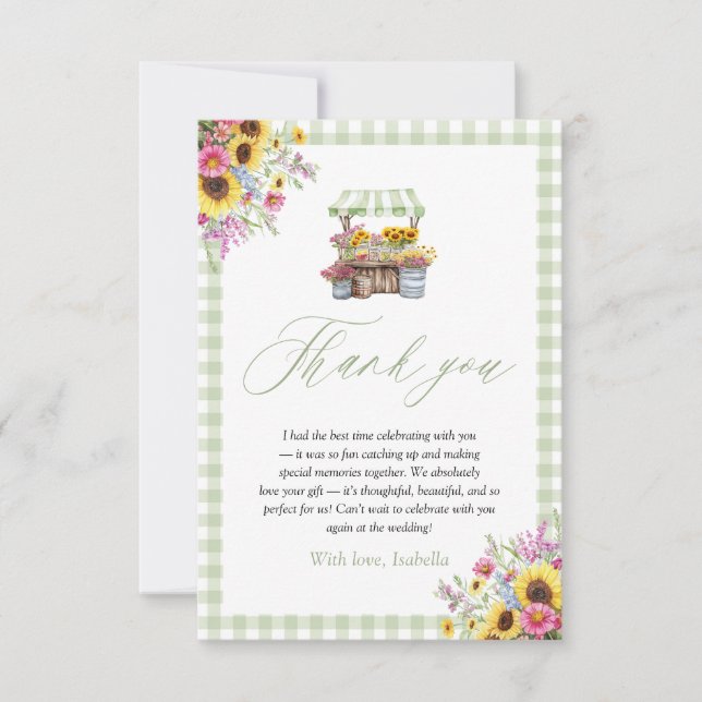 Green Gingham Fresh Off The Market Thank You Card (Front)
