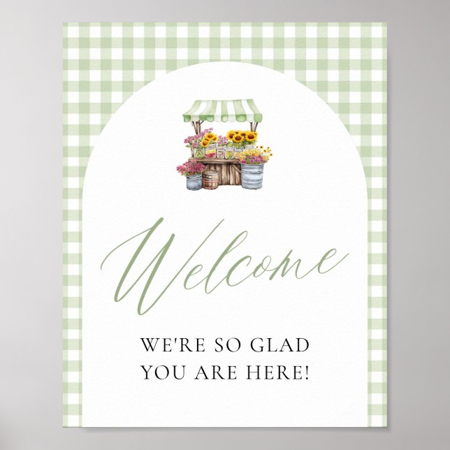 Green Gingham Fresh Off The Market Welcome Sign (Front)