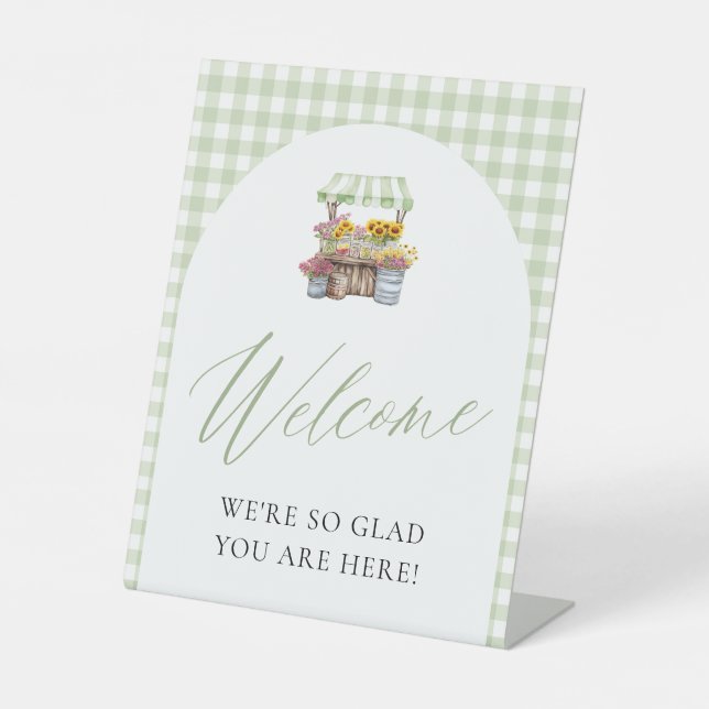 Green Gingham Fresh Off The Market Welcome Sign (Front)