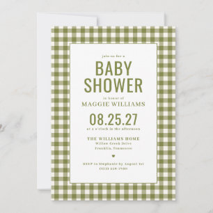 Green Gingham Gender Neutral Baby Shower Invitation
