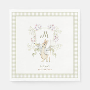 Green Gingham Gender Peter the Rabbit Baby Shower  Napkin