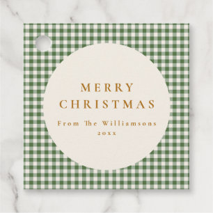 Green Gingham Gold Merry Christmas Family Holiday Favour Tags
