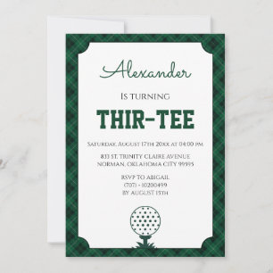 Green Gingham Golf 30th Birthday Party Invitation