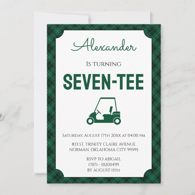 Green Gingham Golf 70th Birthday Party Invitation (Front)