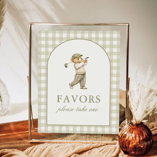 Green Gingham Golf Boy Baby Shower Favours Sign