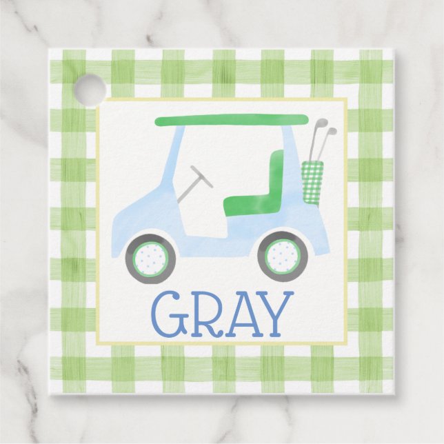 Green Gingham Golf Cart Tag (Front)