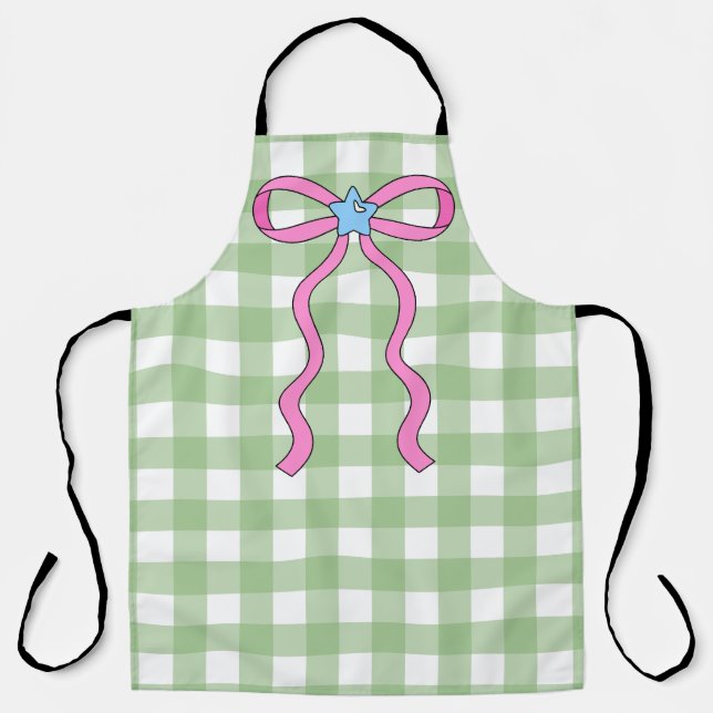 Green Gingham Kitchen Apron Design (Front)