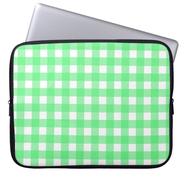 Green gingham laptop sleeve (Front)