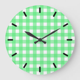 Green gingham large clock