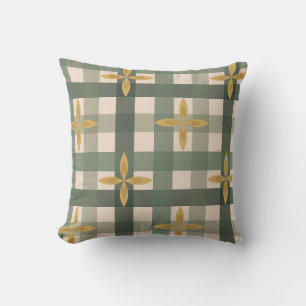 Green Gingham & Leaves Throw Pillow