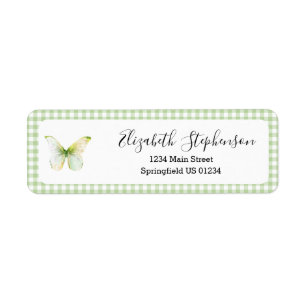 Green Gingham Little Butterfly Return Address
