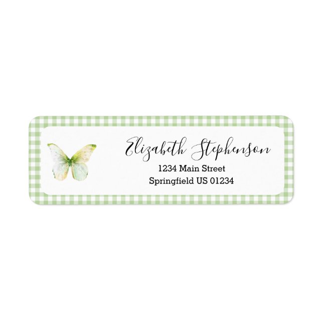 Green Gingham Little Butterfly Return Address (Front)