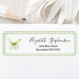 Green Gingham Little Butterfly Return Address