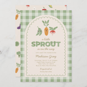 Green Gingham Little Sprout on the Way Baby Shower Invitation