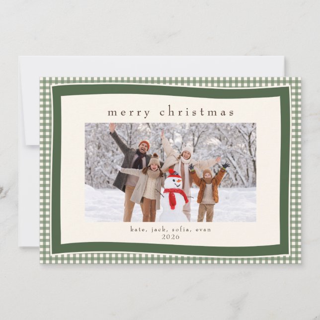 Green Gingham Message Back Holiday 2 Photo Card (Front)