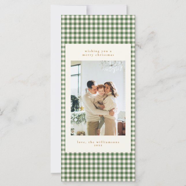 Green Gingham Modern Merry Christmas Tall Card (Front)