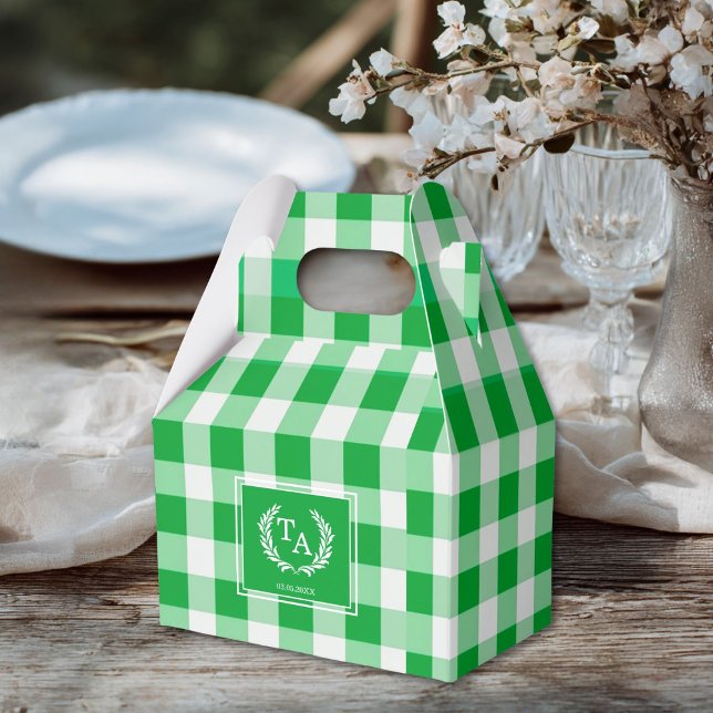 Green Gingham Monogram Crest Favor Box (Custom Green Gingham Monogram Crest Favor Boxes for your wedding or other Occasions.)