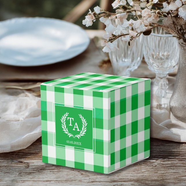 Green Gingham Monogram Crest Favor Box (Green Gingham Monogram Crest Favor Boxes for your wedding or other Occasions.)